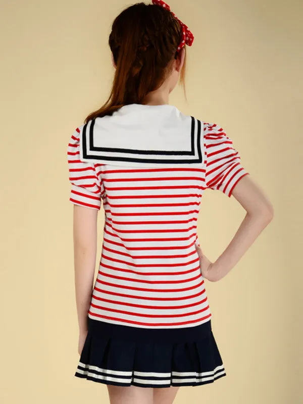 sailor collar striped t shirt
