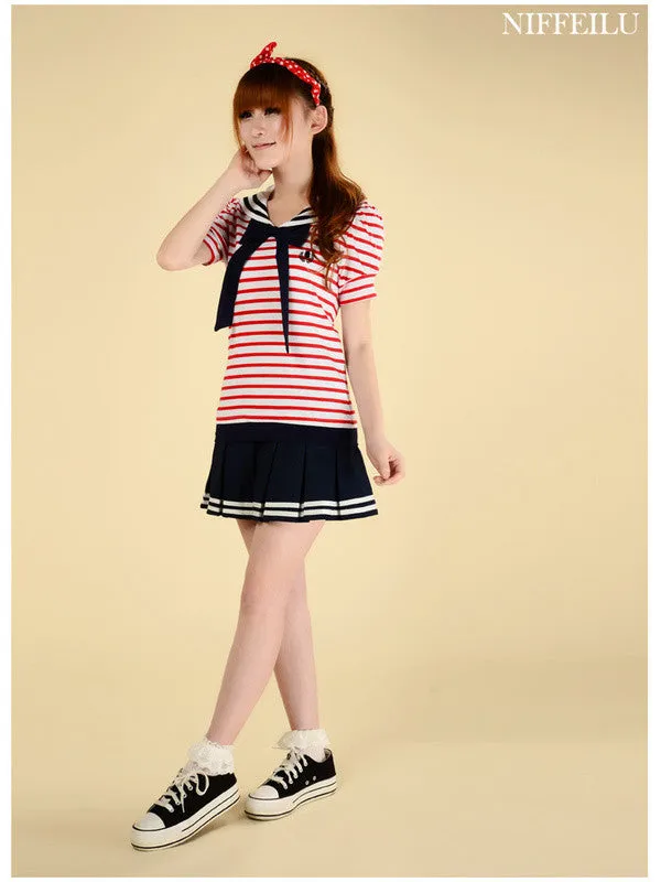 sailor collar striped t shirt