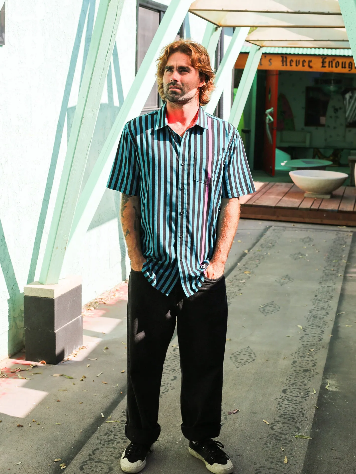 Schroff X Volcom Stripe Shirt - Dusty Aqua