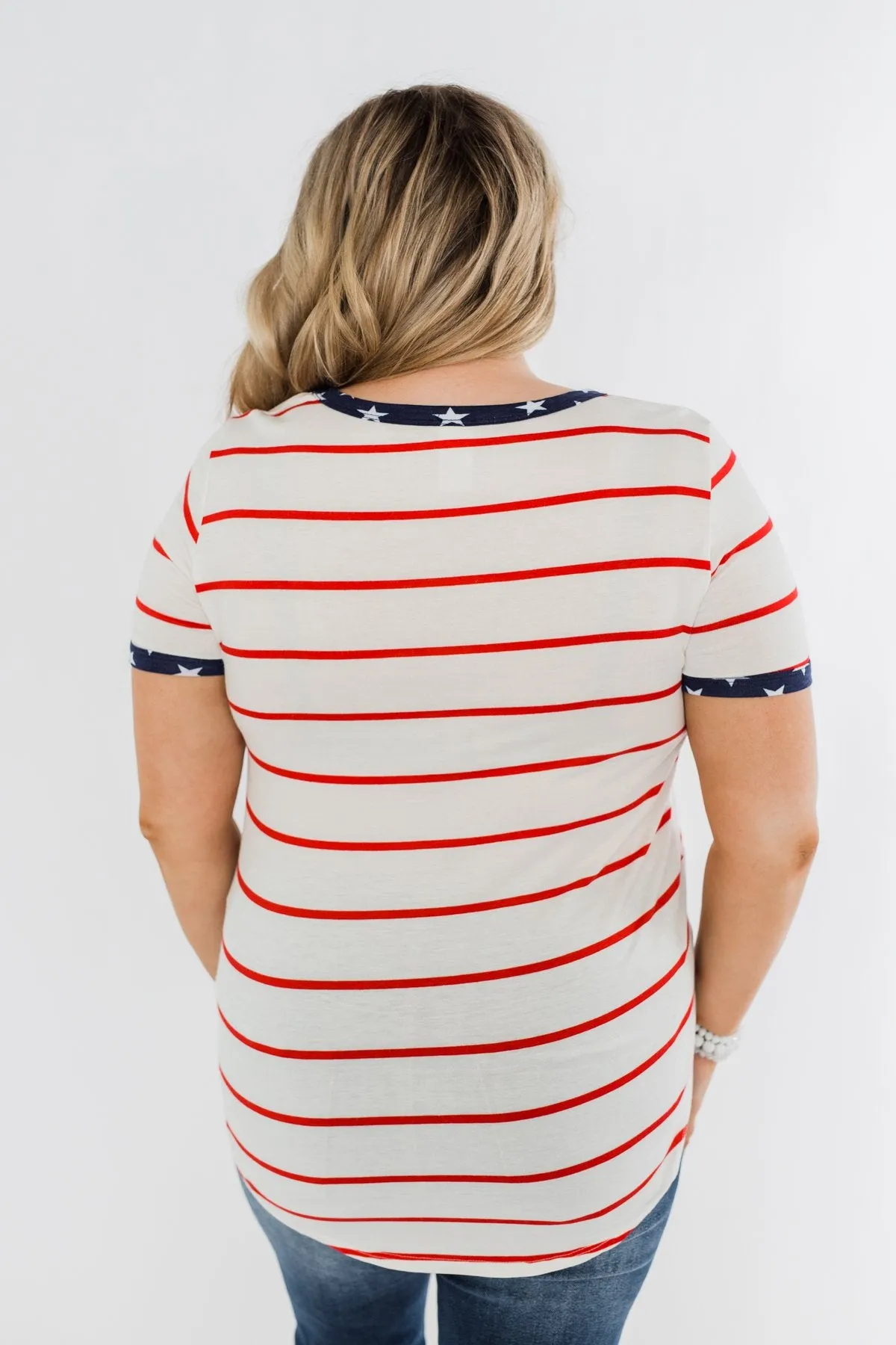 Seize The Day Stripes & Stars Top- Red, Ivory, & Navy