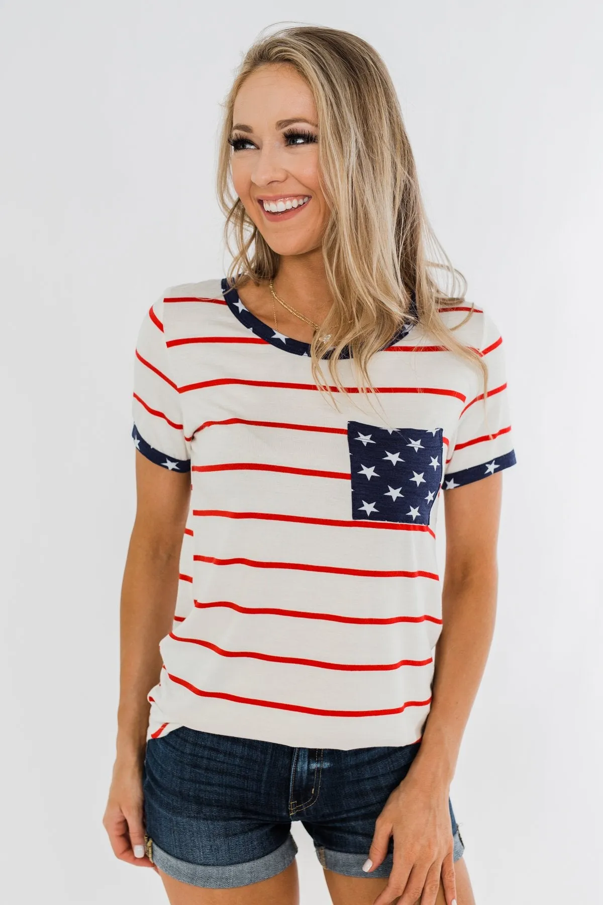 Seize The Day Stripes & Stars Top- Red, Ivory, & Navy
