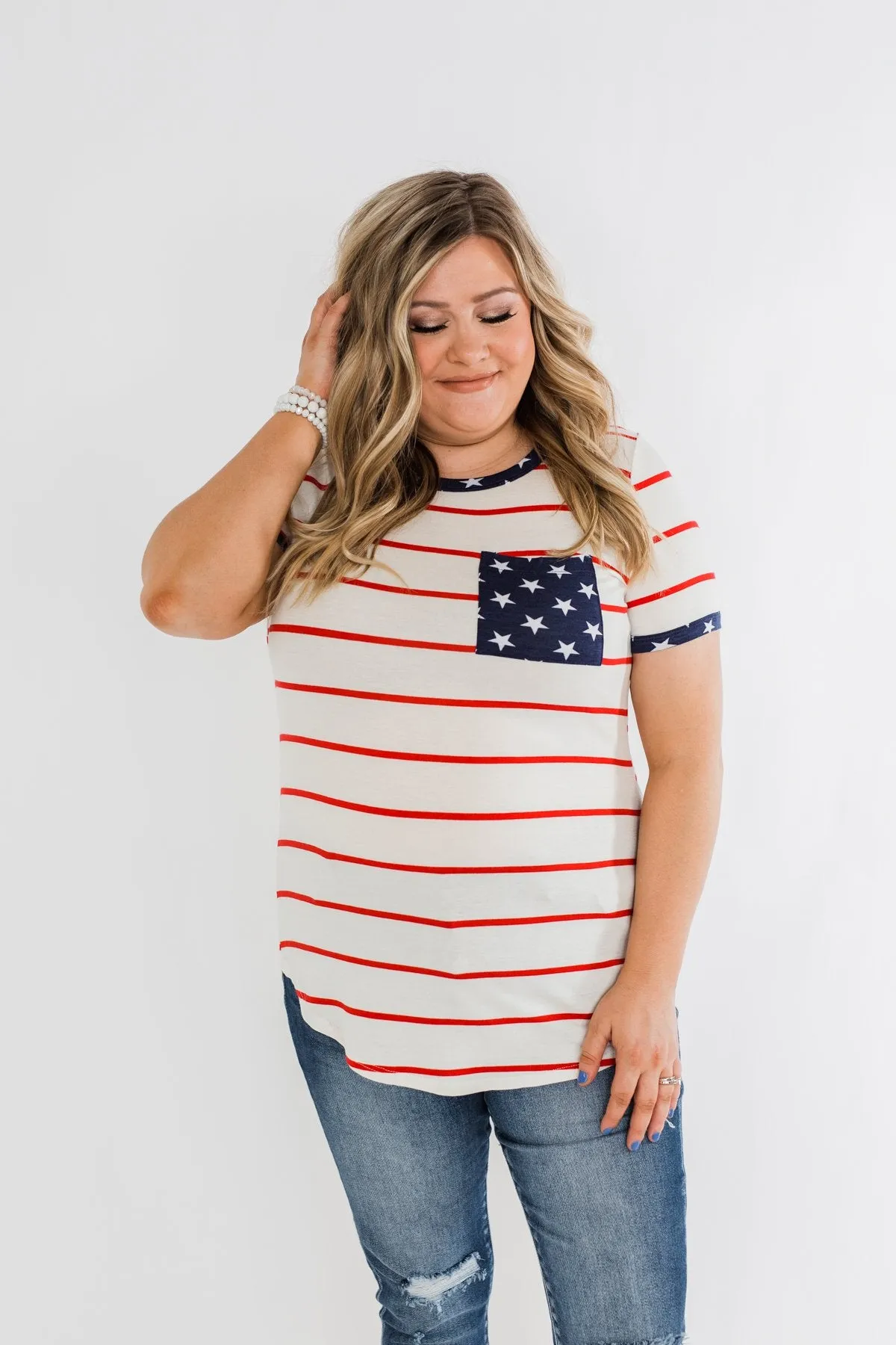 Seize The Day Stripes & Stars Top- Red, Ivory, & Navy