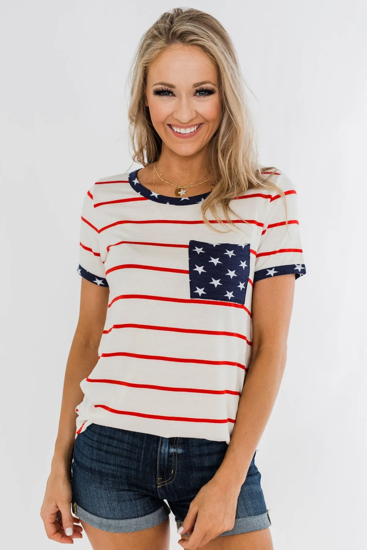 Seize The Day Stripes & Stars Top- Red, Ivory, & Navy