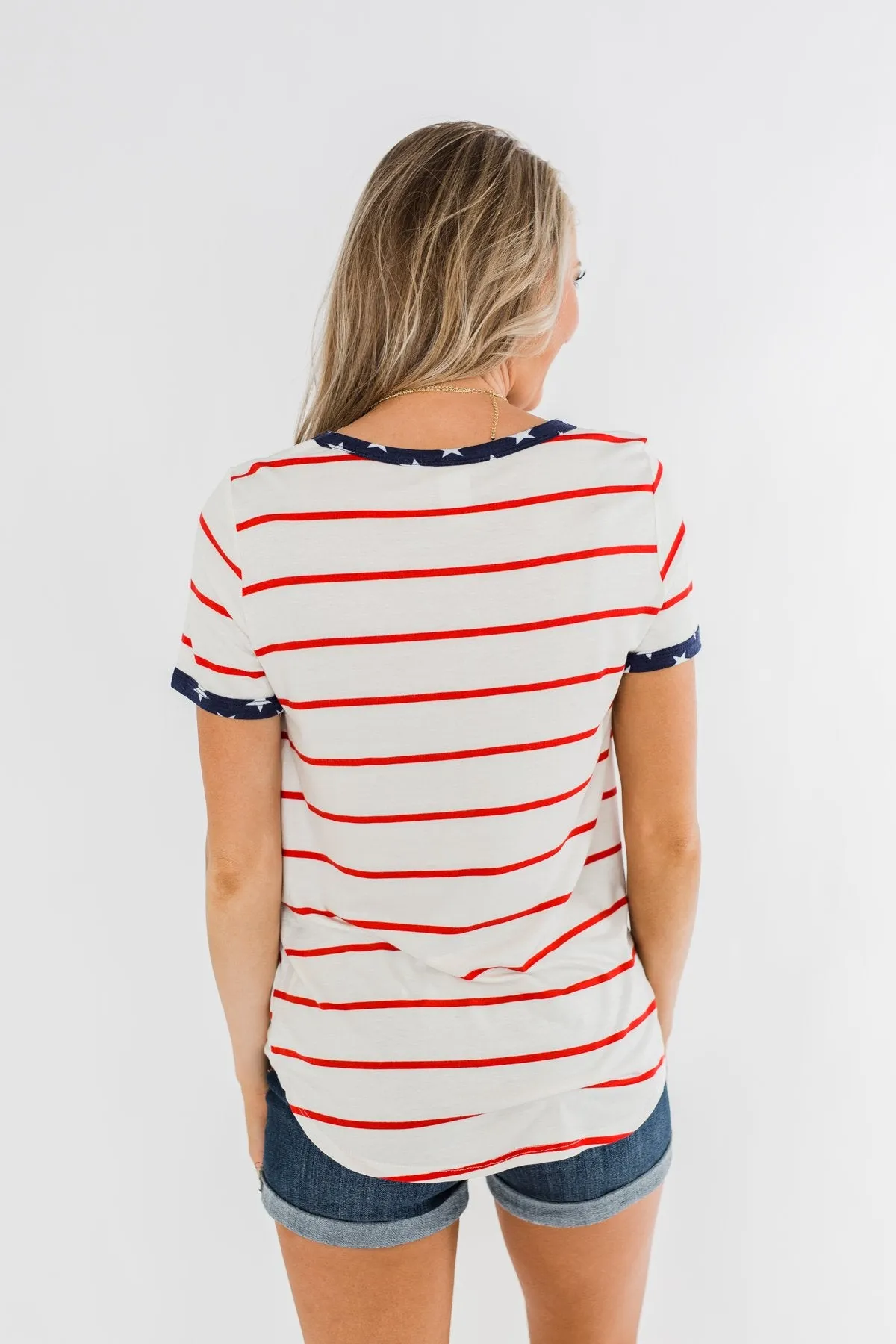 Seize The Day Stripes & Stars Top- Red, Ivory, & Navy