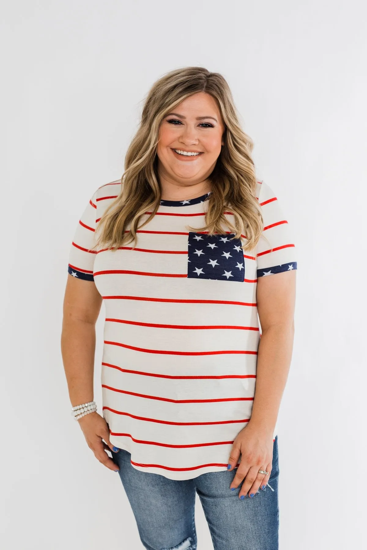 Seize The Day Stripes & Stars Top- Red, Ivory, & Navy