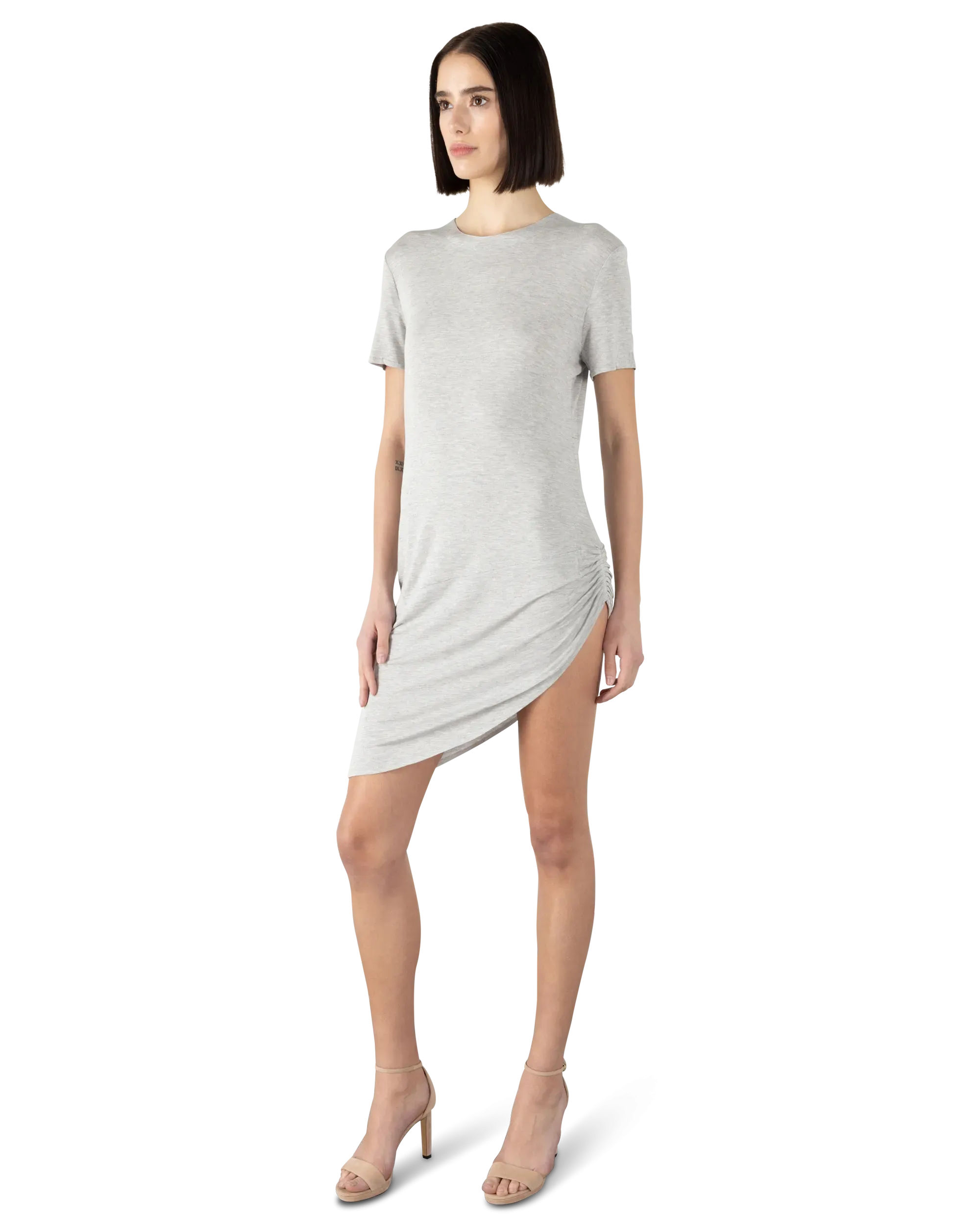 Short Sleeve Crewneck Side Drape Micro Dress
