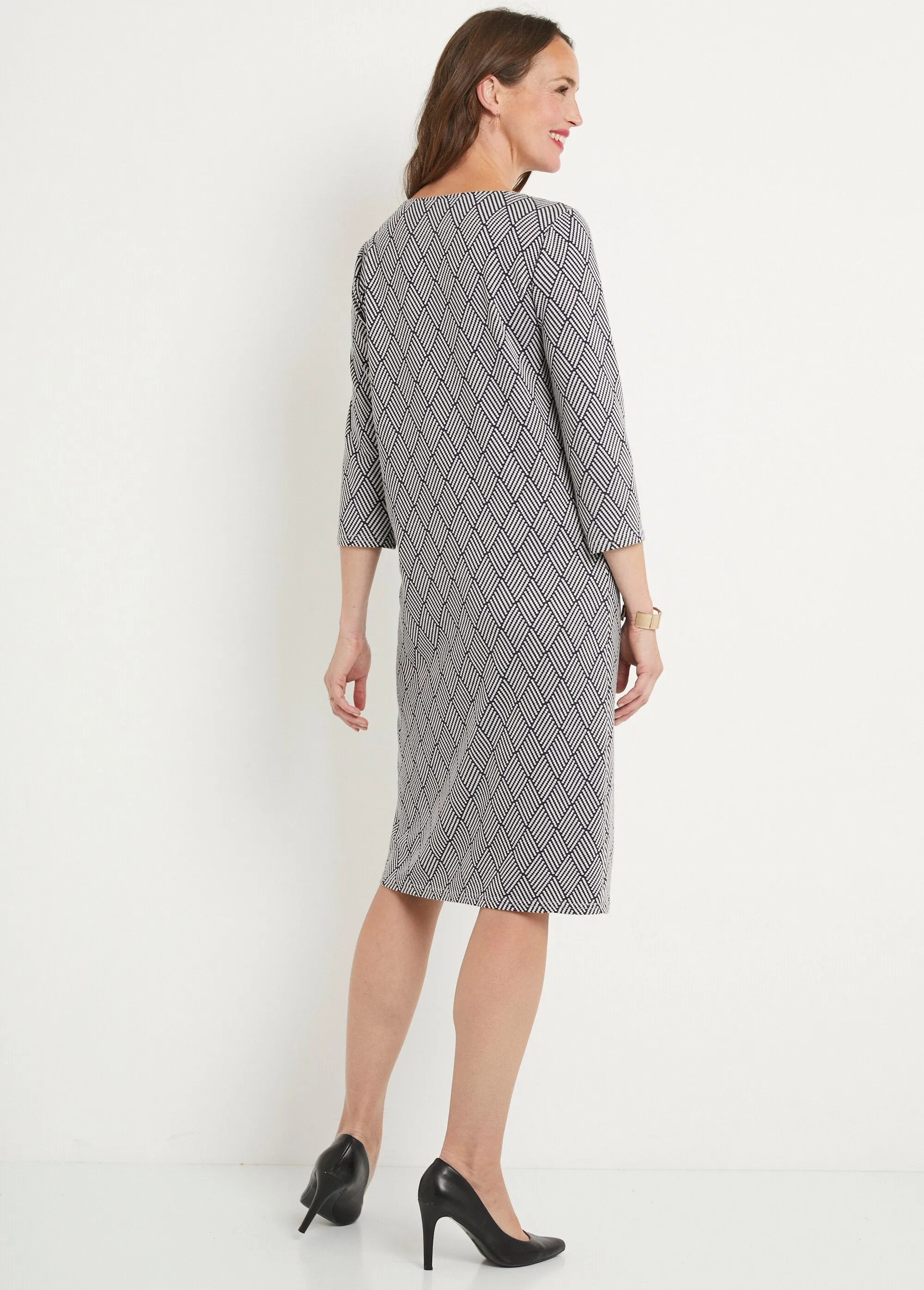 Short straight graphic jacquard dress
