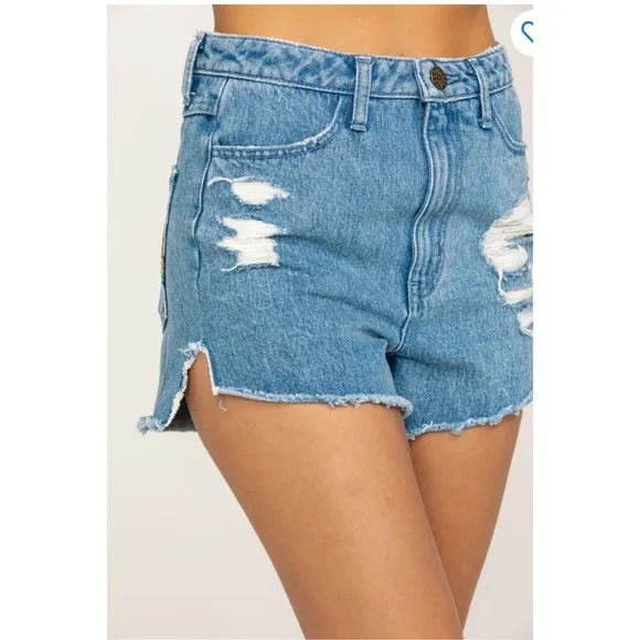 SHOW me Your Mumu Arizona Delta Rainbow Pocket High Waisted Cutoff Shorts 24