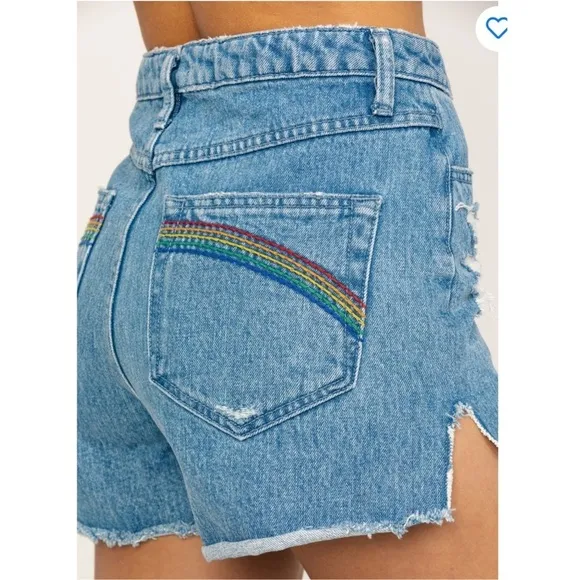 SHOW me Your Mumu Arizona Delta Rainbow Pocket High Waisted Cutoff Shorts 24