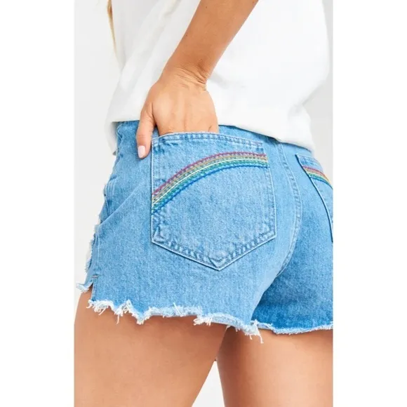 SHOW me Your Mumu Arizona Delta Rainbow Pocket High Waisted Cutoff Shorts 24