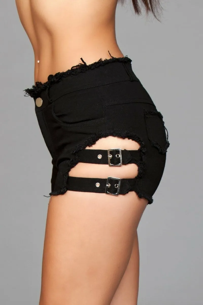 Side Buckle Denim Shorts