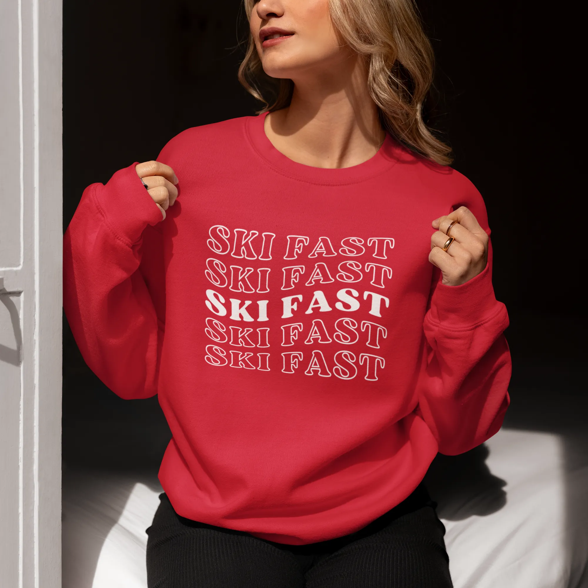 Ski Fast - Unisex Crewneck Sweatshirt, Ski Lovers Gifts, Ski Lovers Gifts