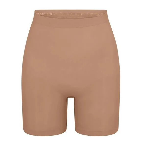 SKIMS Sculpt Seamless Shaping Mid Thigh High Waisted Shorts In Umber