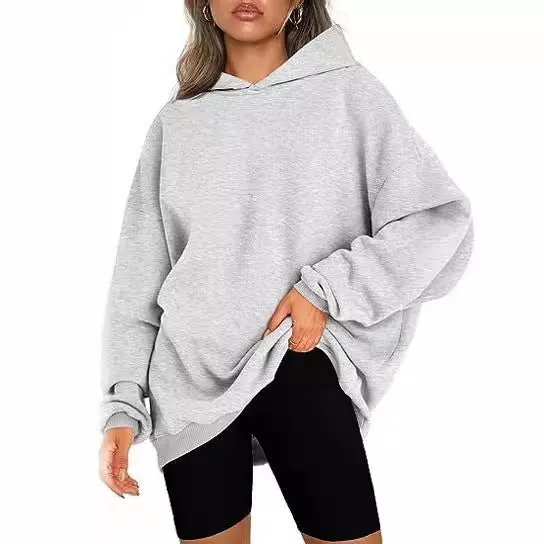 Solid Color Hooded Pullover Oversized Loose Casual Fleece Sweatshirt Wholesale Womens Clothing N3824070900009