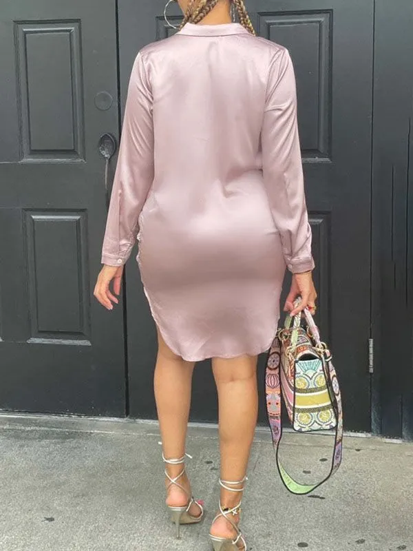 Solid Draped Shirt Dress