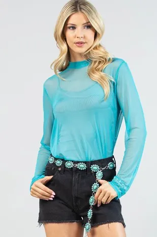 Solid Long Sleeve Mesh Top (Three Colors)