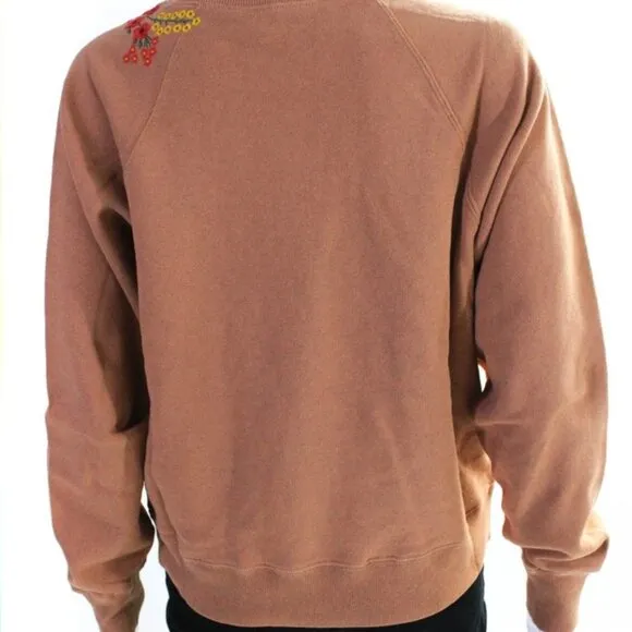 Something Navy Womens Embroidered Crew Neck Sweatshirt Sweatshirts Camel