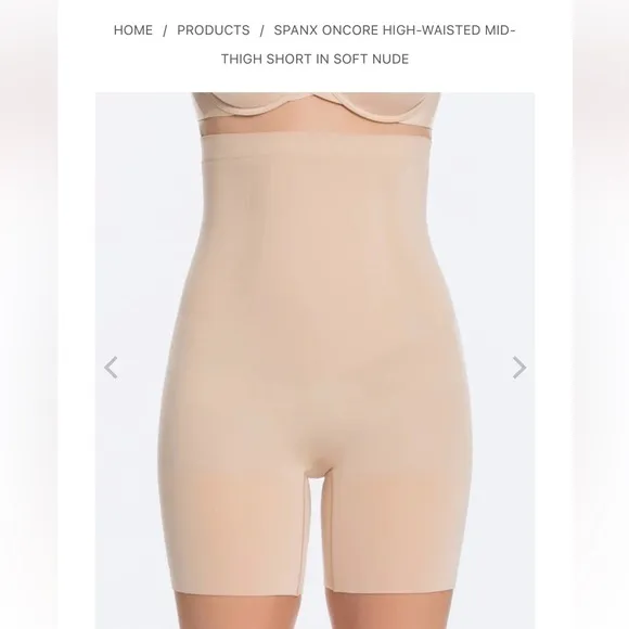SPANX ONCORE SCULPT High Waisted Mid Thigh Short in soft Nude Sz XL Open Gasset