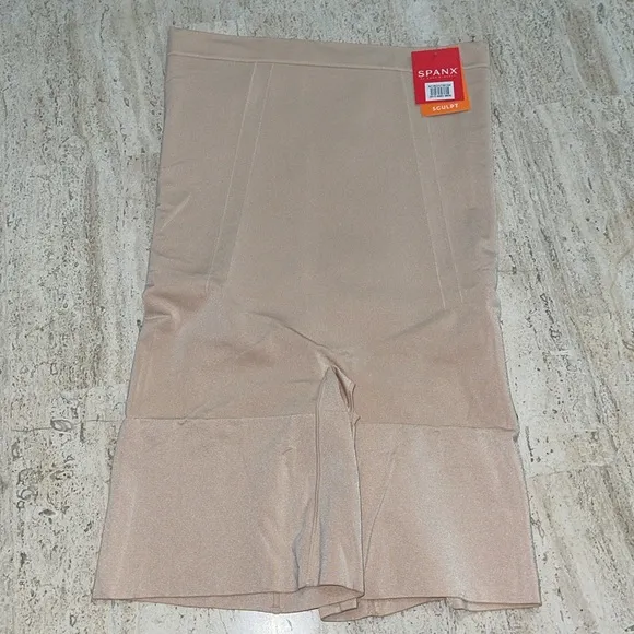 SPANX ONCORE SCULPT High Waisted Mid Thigh Short in soft Nude Sz XL Open Gasset