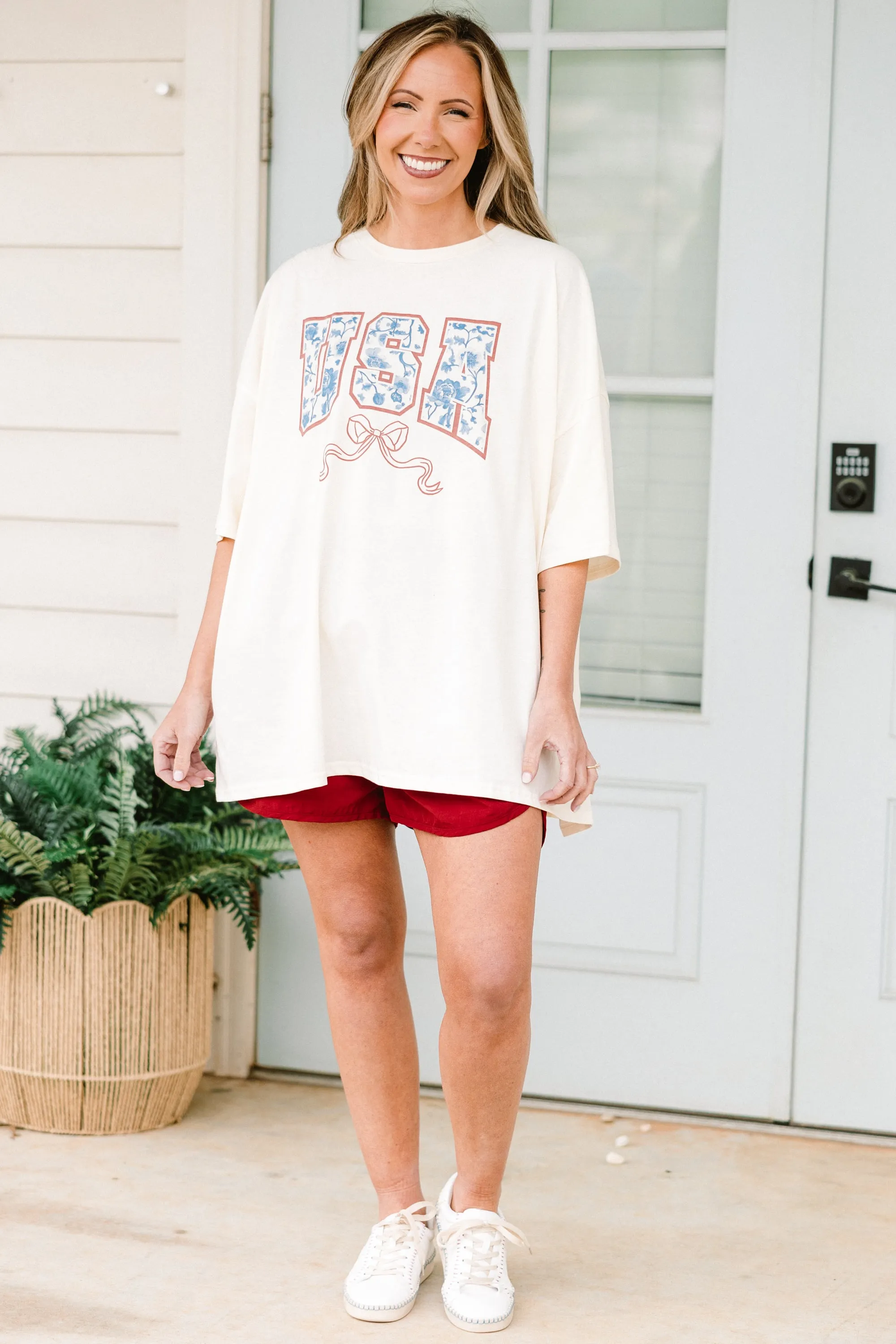 Star Spangled Blooms Boyfriend Tee, Ivory