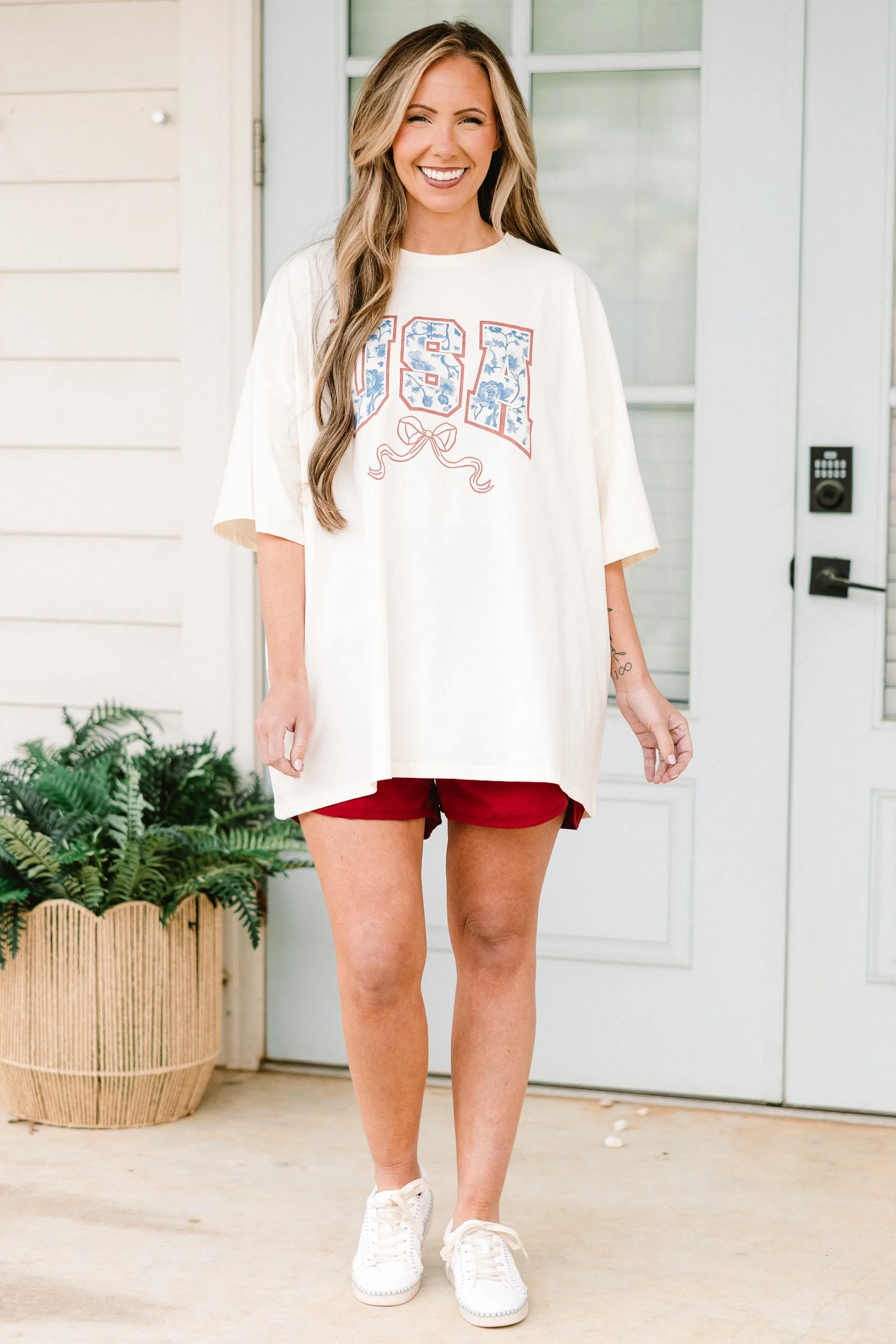 Star Spangled Blooms Boyfriend Tee, Ivory