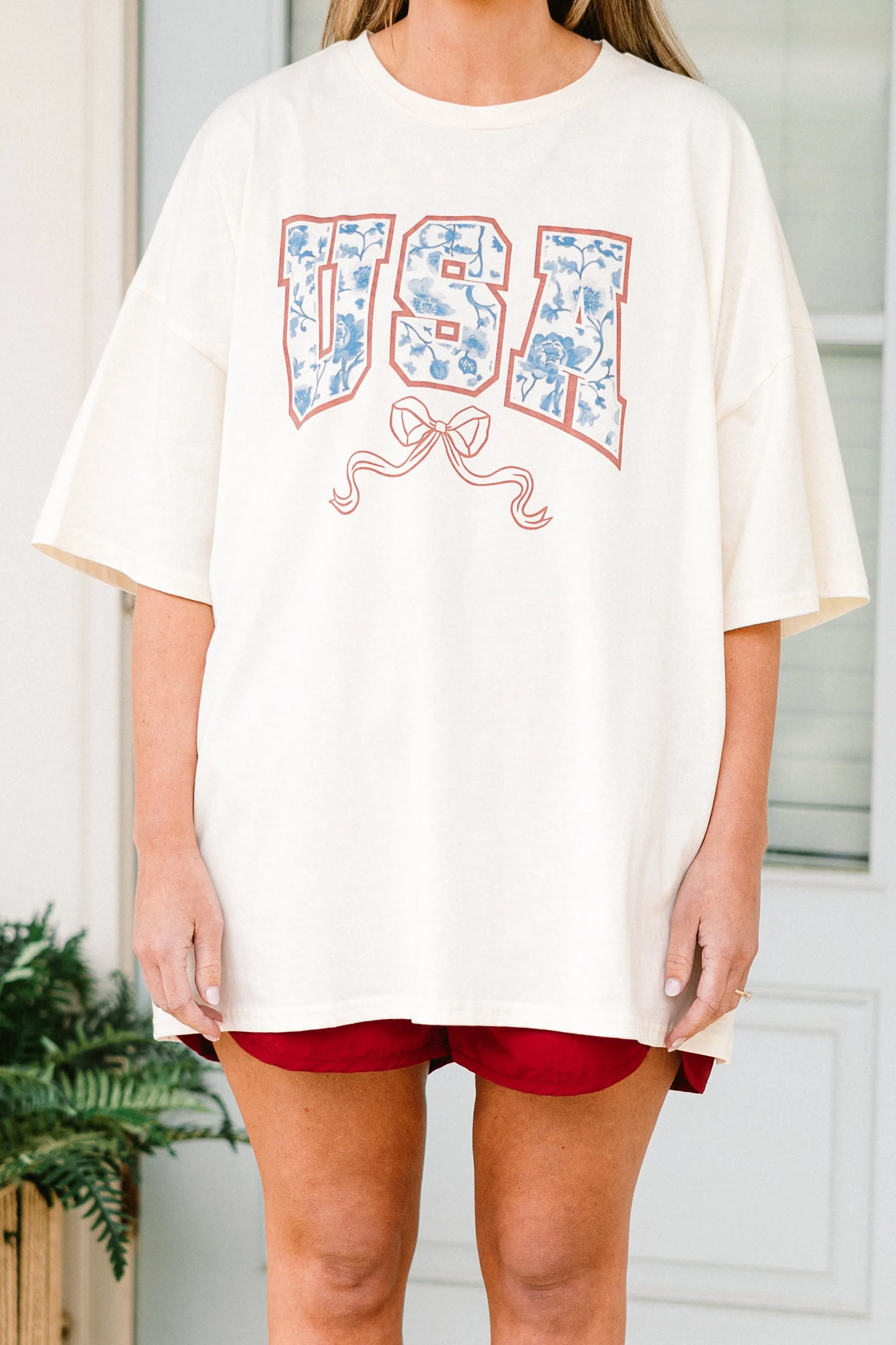 Star Spangled Blooms Boyfriend Tee, Ivory