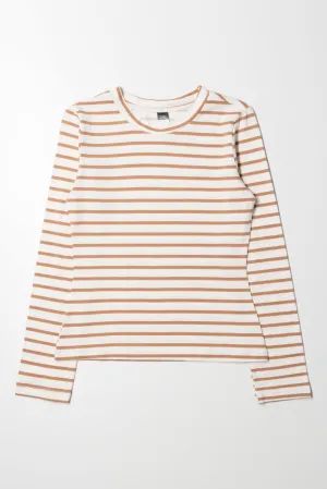 Stripe Crew Neck Long Sleeve T-Shirt Natural