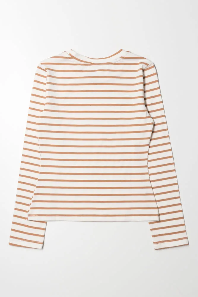 Stripe Crew Neck Long Sleeve T-Shirt Natural