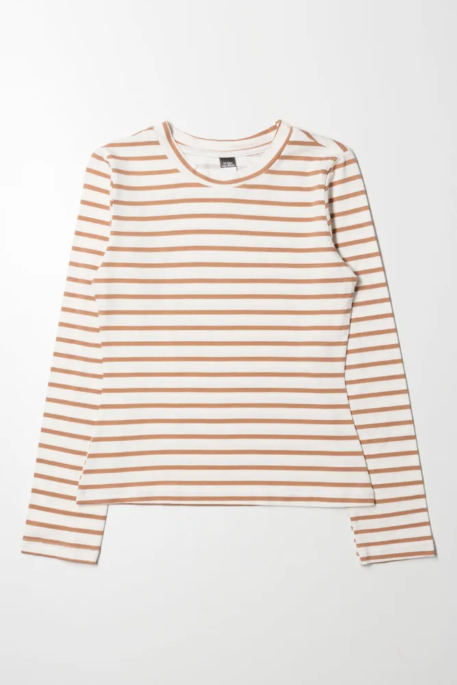 Stripe Crew Neck Long Sleeve T-Shirt Natural