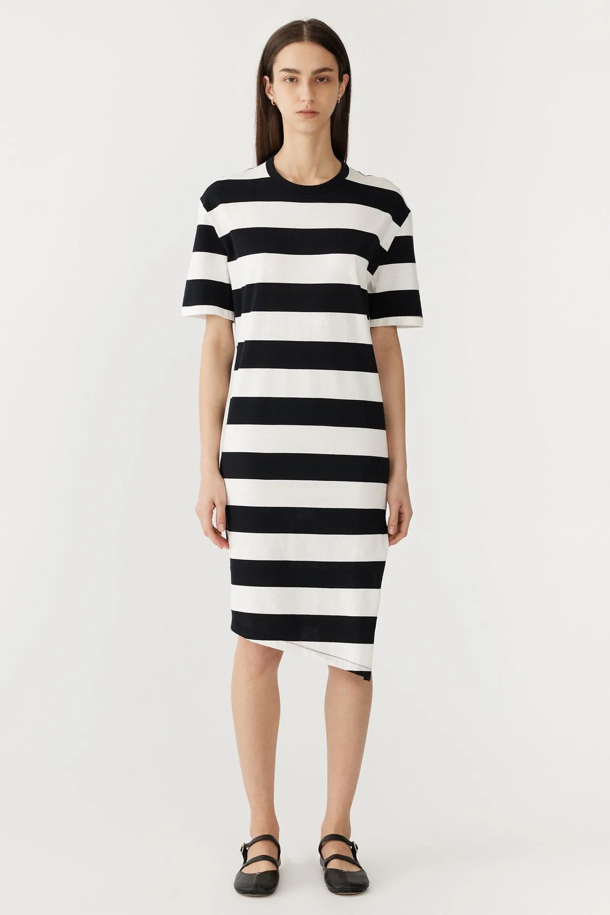 Stripe Side Split S/S Dress Black/White