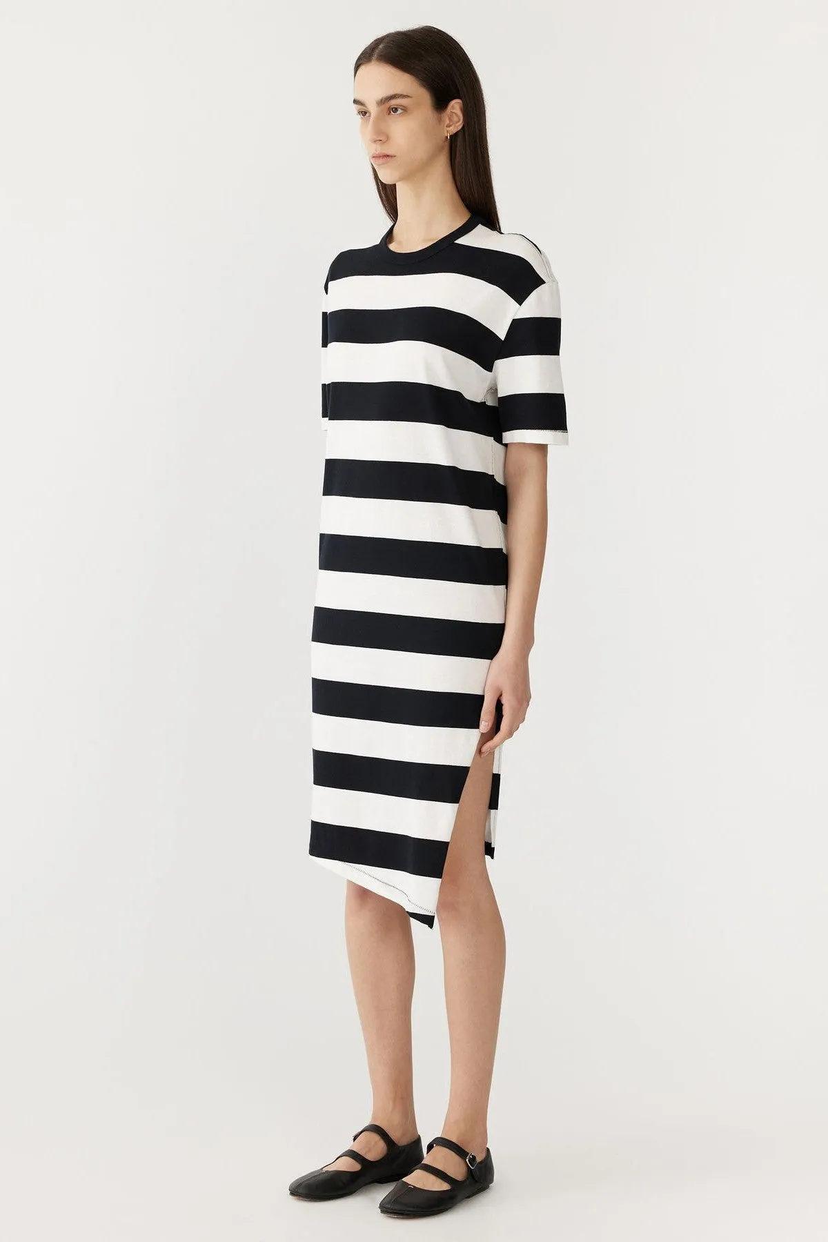 Stripe Side Split S/S Dress Black/White