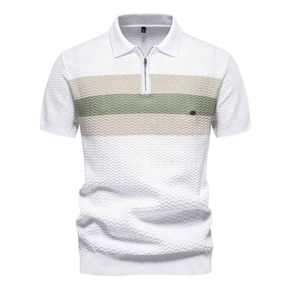 Striped Lapel Short Sleeve Top