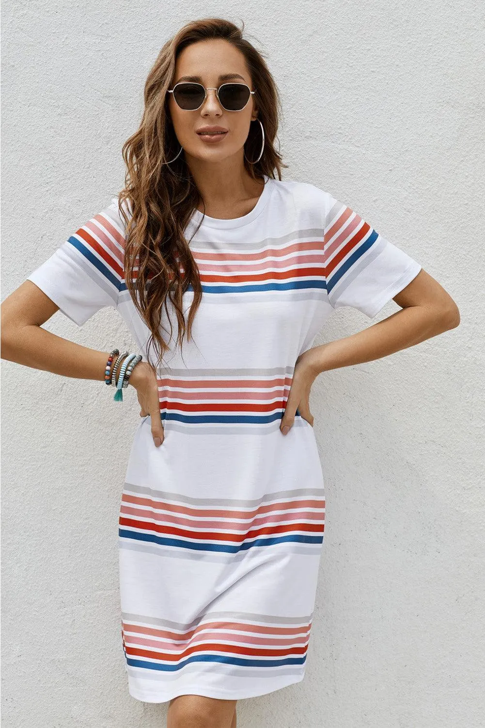 Striped Round Neck Tee Mini Dress