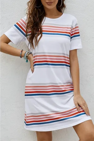 Striped Round Neck Tee Mini Dress