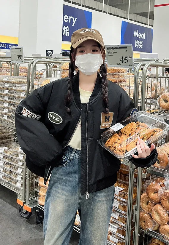 Stylish Full Zip Varsity Jacket for Women with Elastic Band Cuffs