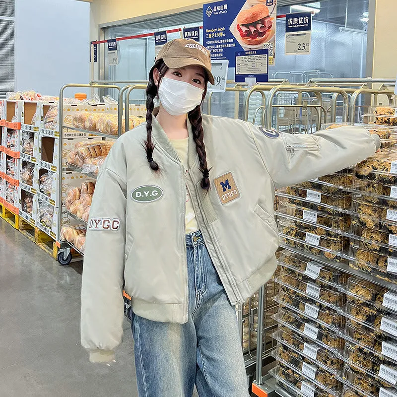 Stylish Full Zip Varsity Jacket for Women with Elastic Band Cuffs