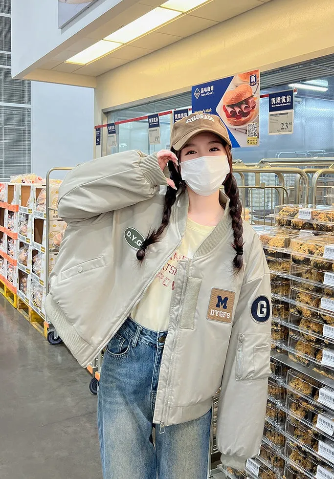 Stylish Full Zip Varsity Jacket for Women with Elastic Band Cuffs