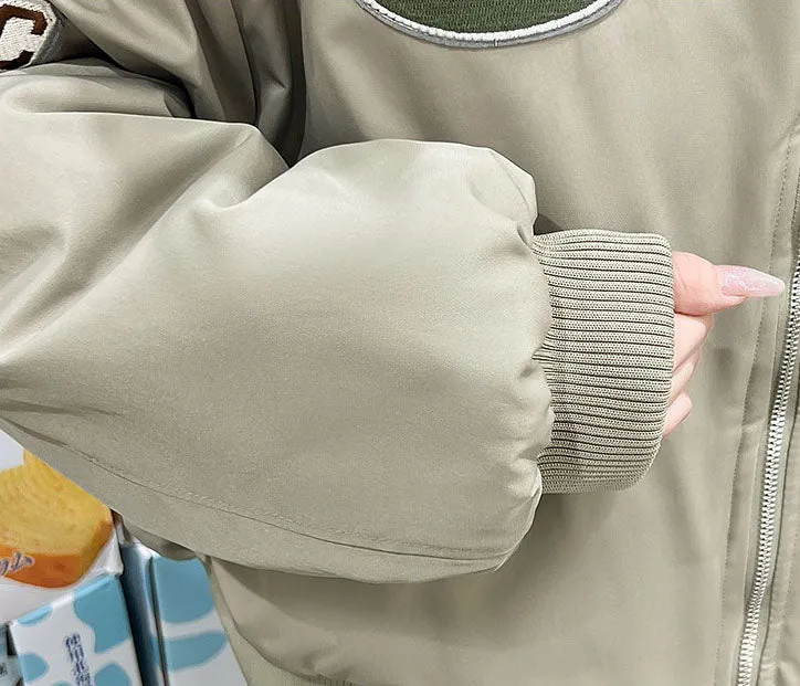 Stylish Full Zip Varsity Jacket for Women with Elastic Band Cuffs