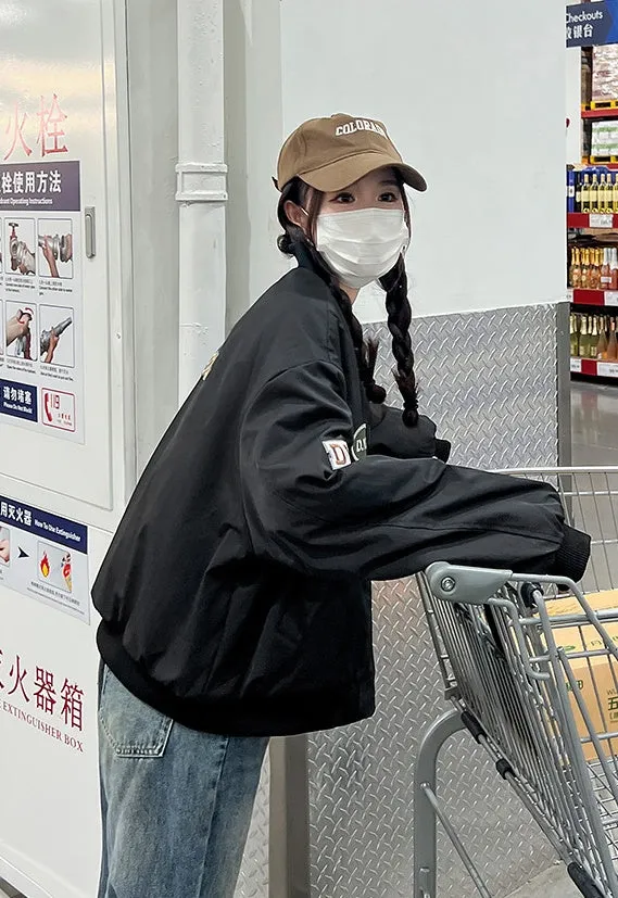 Stylish Full Zip Varsity Jacket for Women with Elastic Band Cuffs