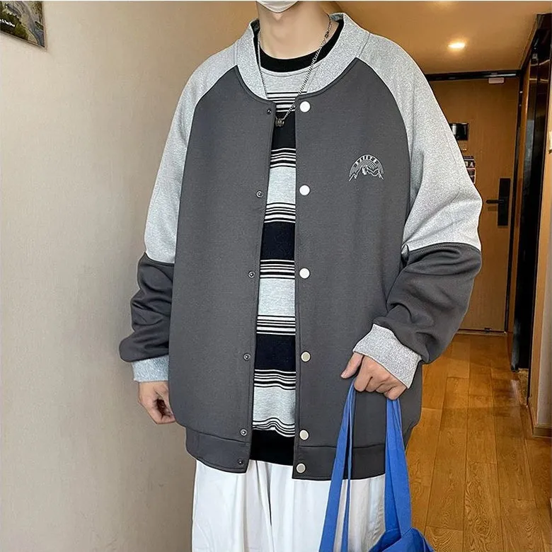 Stylish Patchwork Varsity Jacket for Men with a Color-Blocked Design