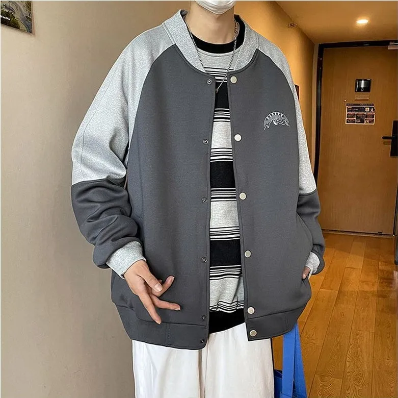 Stylish Patchwork Varsity Jacket for Men with a Color-Blocked Design