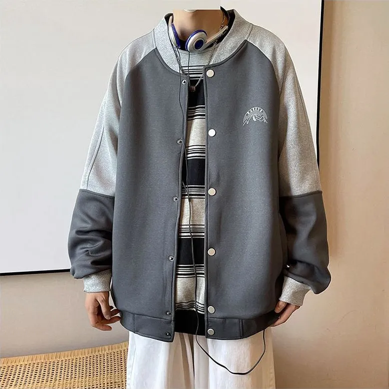 Stylish Patchwork Varsity Jacket for Men with a Color-Blocked Design