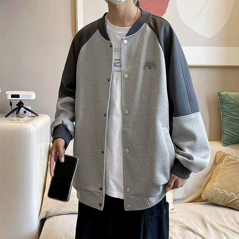 Stylish Patchwork Varsity Jacket for Men with a Color-Blocked Design
