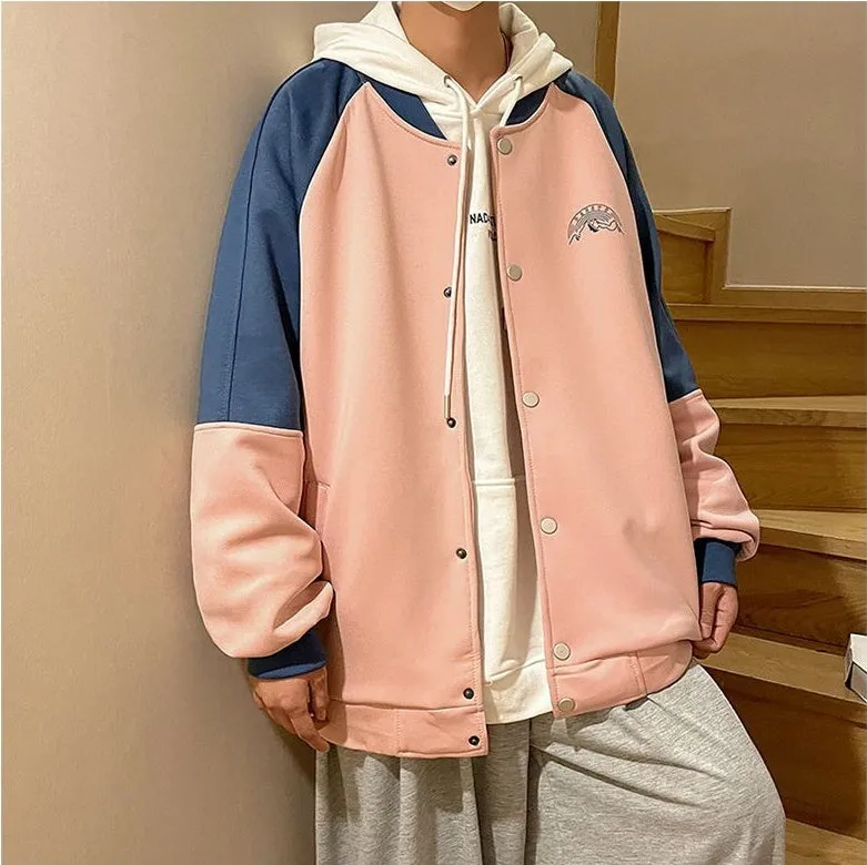 Stylish Patchwork Varsity Jacket for Men with a Color-Blocked Design