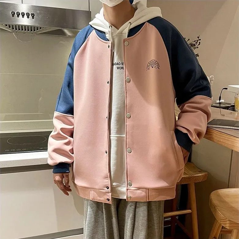 Stylish Patchwork Varsity Jacket for Men with a Color-Blocked Design