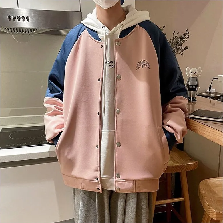 Stylish Patchwork Varsity Jacket for Men with a Color-Blocked Design