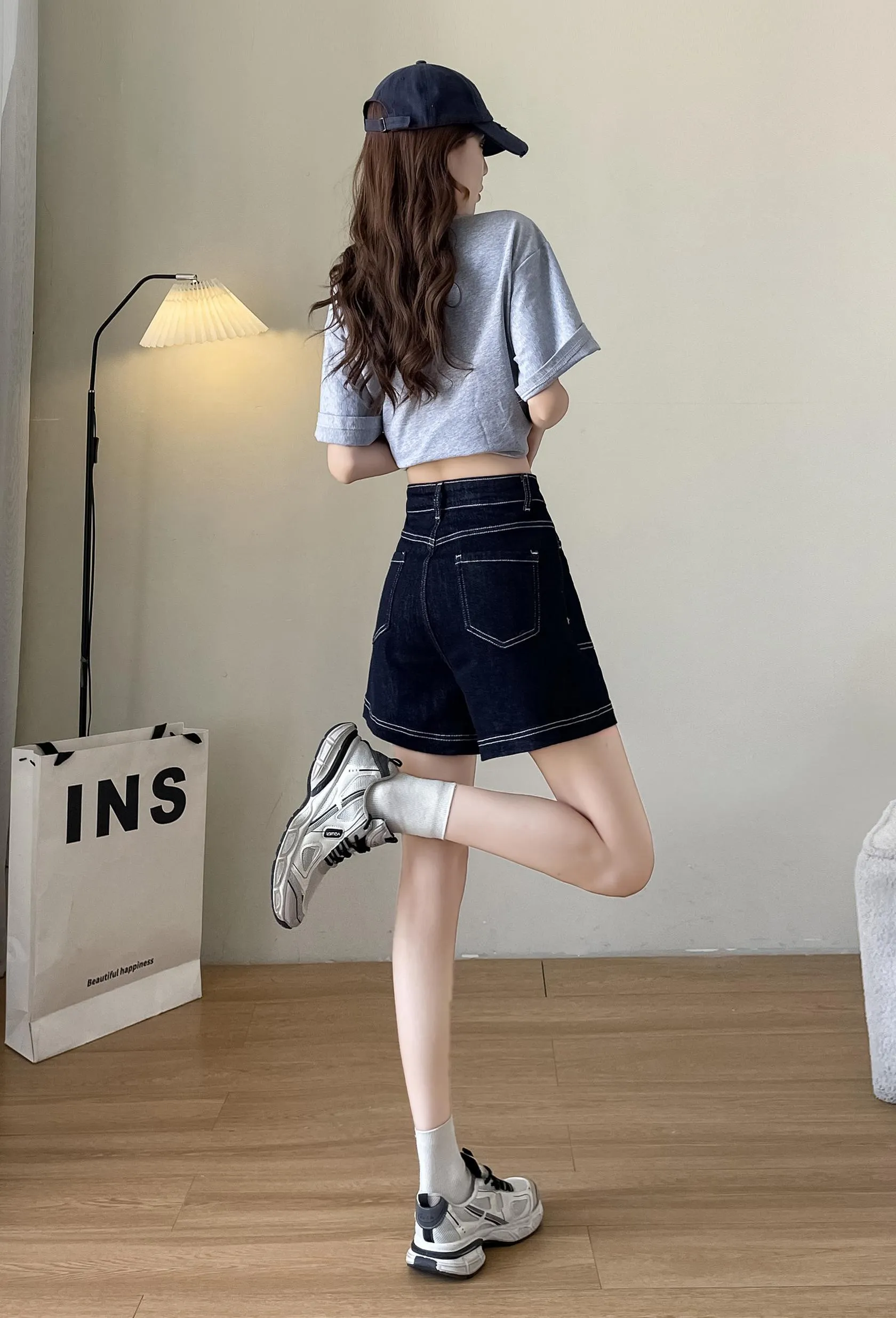 Stylish Wide Leg Solid Color Denim Shorts for Women