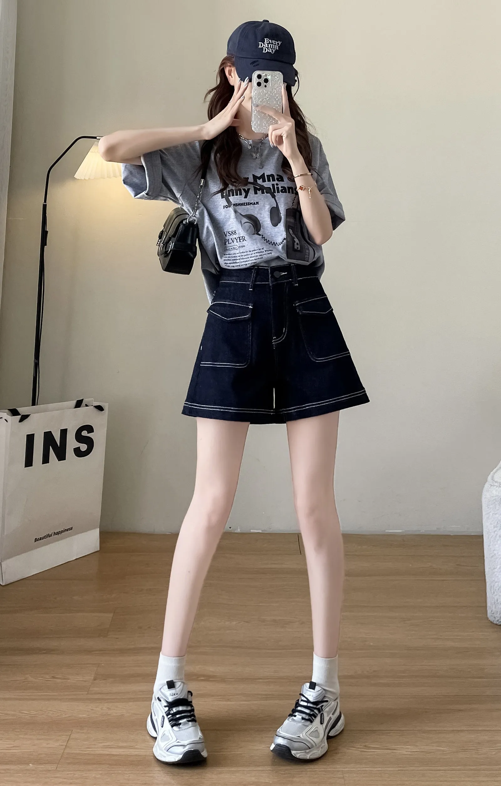 Stylish Wide Leg Solid Color Denim Shorts for Women