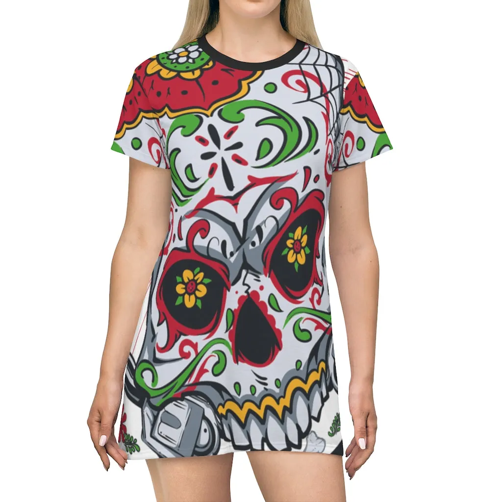 Sugar Skull Fiesta - All Over Print T-Shirt Dress
