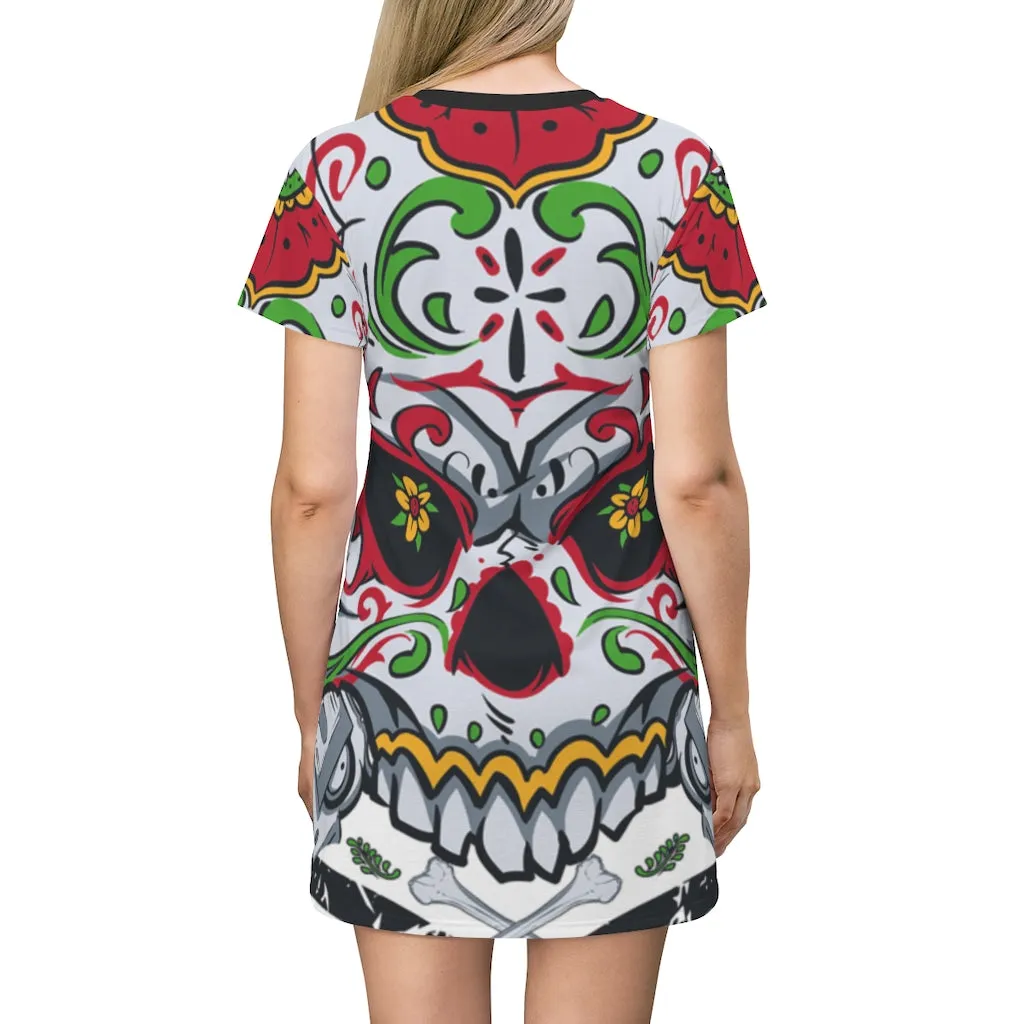 Sugar Skull Fiesta - All Over Print T-Shirt Dress